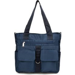Shopper bag granatowy Beltimore A4 J31. Niebieskie shopperki damskie bez wzorów, bez dodatków. Za 142.99 zł.