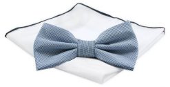 Mucha CHATTIER z Białą Poszetką - Jasnoniebieska, Drobny Groszek. Niebieskie krawaty i muchy Chattier, bez wzorów, z poliesteru, eleganckie. Za 59.00 zł.