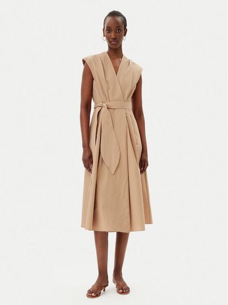 Marella Sukienka letnia Ossola 2513221172200 Brązowy Regular Fit. Brązowe sukienki damskie Marella, na lato, bez wzorów, z bawełny, bez kołnierzyka, bez ramiączek. Za 789.99 zł.