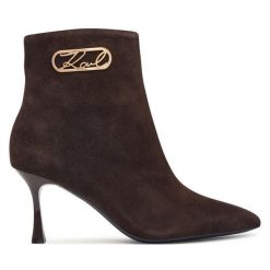 Botki KARL LAGERFELD. Brązowe botki damskie KARL LAGERFELD, bez wzorów, bez obcasa, na szpilce, bez zapięcia. Za 964.99 zł.