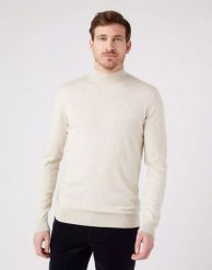 WRANGLER SEASONAL KNIT MĘSKI SWETER GOLF OAT MELE W8D12PC17 112321351. Swetry męskie Wrangler, m, bez wzorów, bez kołnierzyka, bez ramiączek. Za 169.99 zł.