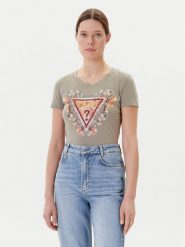 Guess T-Shirt W5YI08 J1314 Zielony Regular Fit. Zielone t-shirty damskie Guess, xxl, z aplikacjami, z bawełny, bez kołnierzyka, bez ramiączek. Za 109.99 zł.