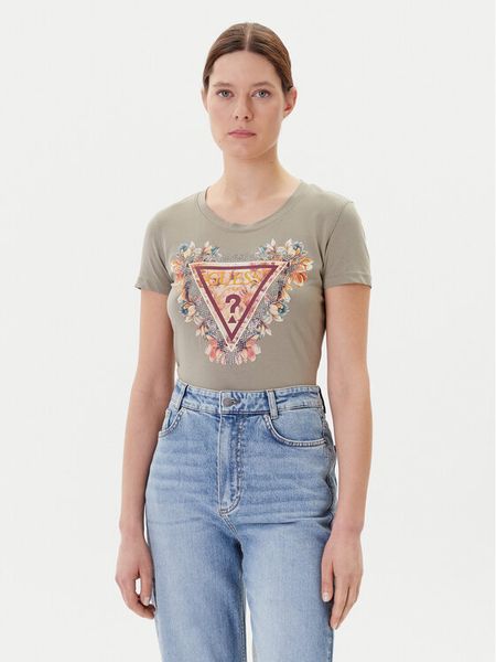 Guess T-Shirt W5YI08 J1314 Zielony Regular Fit. Zielone t-shirty damskie Guess, xxl, z aplikacjami, z bawełny, bez kołnierzyka, bez ramiączek. Za 109.99 zł.