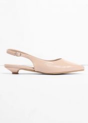 Baleriny lakierki z odkrytymi piętami. Brązowe balerinki damskie bonprix, bez wzorów, eleganckie, bez obcasa, bez zapięcia. Za 99.99 zł.