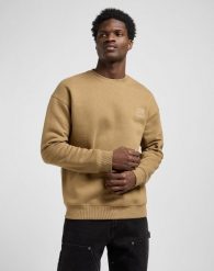 MESKA BLUZA LEE WW ESSENTIAL CREW DARK KHAKI 112372357. Brązowe bluzy męskie Lee, m, bez wzorów, bez ramiączek, bez kaptura. Za 169.99 zł.
