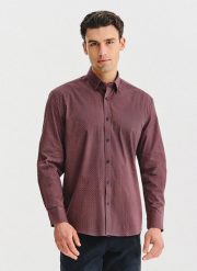 PAKO LORENTE - Bordowa koszula w geometryczny wzór. Czerwone koszule męskie Pako Lorente, na jesień, m, bez wzorów, z bawełny, bez kołnierzyka, bez ramiączek. Za 299.99 zł.