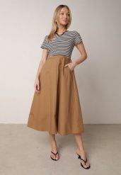 Czarno-Beżowa Rozkloszowana Sukienka z Bawełny Imitująca Bluzkę w Paski i Spódnicę Chathusa. Czarne sukienki damskie Born2be, na co dzień, na lato, l, bez wzorów, z bawełny, casualowe, bez kołnierzyka, bez ramiączek, midi, proste. Za 99.99 zł.