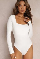 Białe Body z Kwadratowym Dekoltem i Długim Rękawem Gazzla. Białe body Renee, bez wzorów. Za 59.99 zł.