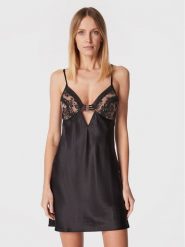 Chantelle X Koszula nocna T01GD0 Czarny Regular Fit. Czarne koszule nocne damskie Chantelle X, bez wzorów, z satyny, bez ramiączek. Za 609.99 zł.