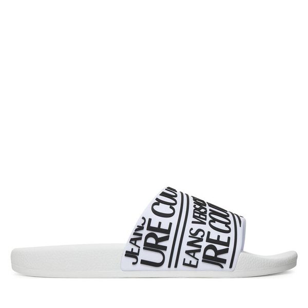 Klapki Versace Jeans Couture. Białe klapki męskie Versace Jeans Couture, bez wzorów, z jeansu, bez zapięcia. Za 182.99 zł.