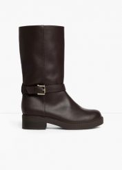 Kozaki z klamerką. Brązowe kozaki damskie bonprix, bez wzorów, bez obcasa, bez zapięcia. Za 169.99 zł.