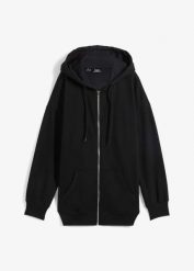Bluza rozpinana z kapturem. Czarne bluzy damskie bonprix, bez wzorów, bez ramiączek, z kapturem. Za 124.99 zł.