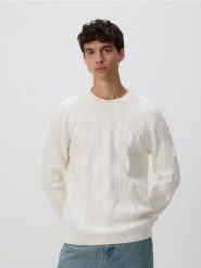Sweter z warkoczowym splotem - złamana biel. Swetry męskie Reserved, l, bez wzorów, z dzianiny, bez kołnierzyka, bez ramiączek. Za 149.99 zł.