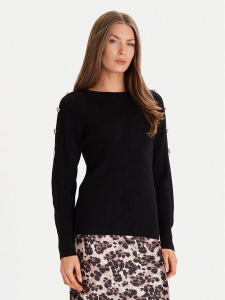 Morgan Sweter 252-MTECNA Czarny Regular Fit. Czarne swetry nierozpinane damskie Morgan, l, bez wzorów, z syntetyku, bez kołnierzyka, bez ramiączek. Za 269.99 zł.
