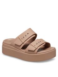 Crocs Klapki Brooklyn Low Wedge Sandal W 207431 Beżowy. Brązowe klapki damskie Crocs, bez wzorów, z tworzywa sztucznego, bez obcasa, bez zapięcia. Za 199.99 zł.