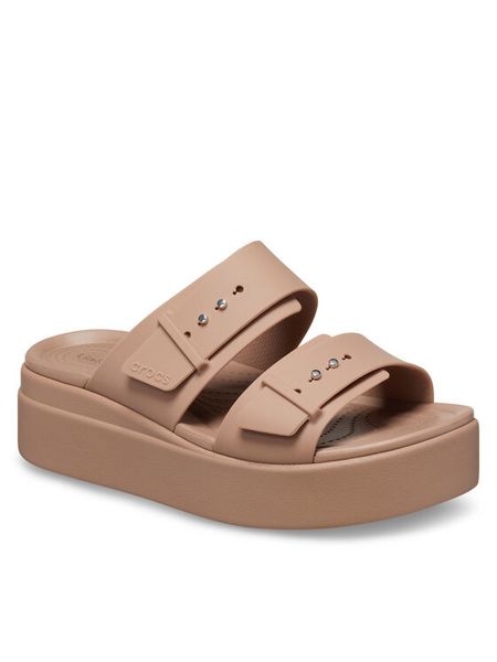 Crocs Klapki Brooklyn Low Wedge Sandal W 207431 Beżowy. Brązowe klapki damskie Crocs, bez wzorów, z tworzywa sztucznego, bez obcasa, bez zapięcia. Za 269.99 zł.