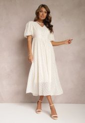 Beżowa Rozkloszowana Sukienka Haftowana Maxi z Krótkim Rękawem Garneta. Brązowe sukienki damskie Renee, na imprezę, l, bez wzorów, z materiału, bez kołnierzyka, bez ramiączek, maxi, rozkloszowane. Za 169.99 zł.