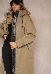 Ciemnobeżowa Kurtka Parka o Pudełkowym Kroju z Kapturem i Kieszeniami Kaionna. Brązowe kurtki damskie Renee, l, bez wzorów, z dzianiny, z kapturem. Za 329.99 zł.