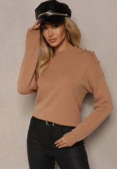 Beżowy Sweter z Półgolfem Wiskozą i Modalem Ozdobiona Guzikami Emmitana. Brązowe swetry nierozpinane damskie Renee, l, bez wzorów, z jeansu, casualowe, bez kołnierzyka, bez ramiączek. Za 69.99 zł.