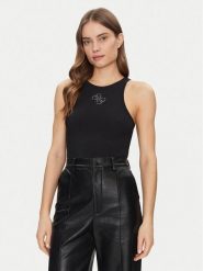 Guess Top W5GP57 KCV52 Czarny Regular Fit. Czarne topy damskie Guess, xxl, z aplikacjami, z syntetyku, bez kołnierzyka, bez ramiączek. Za 109.99 zł.