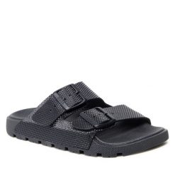 Klapki BOSS. Czarne klapki damskie Boss, bez wzorów, bez obcasa, bez zapięcia. Za 369.99 zł.