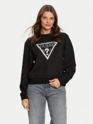Guess Bluza W5RQ09 K8802 Czarny Regular Fit. Czarne bluzy damskie Guess, xs, z aplikacjami, z bawełny, bez ramiączek, bez kaptura. Za 209.99 zł.