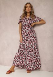 Czarno-Czerwona Sukienka z Wiskozy Teofeneus. Czerwone sukienki damskie Renee, m, bez wzorów, z wiskozy, bez kołnierzyka, bez ramiączek, maxi, kopertowe. Za 69.99 zł.