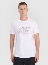 4F T-shirt regular z nadrukiem męski - biały M. Białe koszulki sportowe męskie 4F, m, bez wzorów, z bawełny, bez ramiączek. Za 59.99 zł.