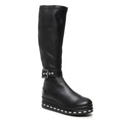Kozaki Maciejka. Czarne kozaki damskie Maciejka, bez wzorów, bez obcasa, na koturnie, bez zapięcia. Za 489.99 zł.