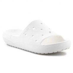 Klapki unisex Crocs Classic Slide V2. Białe klapki męskie Crocs, bez wzorów, z materiału, bez zapięcia. Za 151.00 zł.