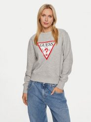 Guess Bluza W2YQ16 KBA11 Szary Regular Fit. Szare bluzy damskie Guess, xl, z aplikacjami, z bawełny, bez ramiączek, bez kaptura. Za 189.99 zł.