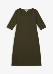 Sukienka z dżerseju z czystej bawełny organicznej. Zielone sukienki damskie bonprix, bez wzorów, z bawełny, bez kołnierzyka, bez ramiączek. Za 54.99 zł.