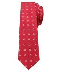 Czerwony Stylowy Krawat (Śledź) Męski w Białe Kwiatki -ALTIES- 5 cm, Wąski, Motyw Florystyczny. Czerwone krawaty i muchy Alties, bez wzorów, z tkaniny, eleganckie. Za 35.00 zł.