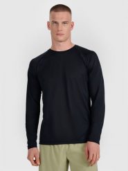 4F Longsleeve do biegania szybkoschnący męski - czarny L. Czarne koszulki sportowe męskie 4F, l, bez wzorów, z materiału, bez ramiączek, do biegania. W wyprzedaży za 89.99 zł.