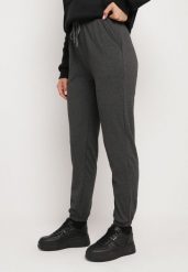 Ciemnoszare Spodnie Dresowe z Gumką w Pasie oraz Troczkiem i Kieszeniami Liareine. Szare spodnie dresowe damskie Born2be, bez wzorów, z dresówki, eleganckie. Za 39.99 zł.