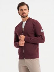Rozpinana bawełniana męska bluza dresowa bomberka bordowa V13 OM-SSZP-0215 M. Czerwone bluzy męskie Ombre, m, bez wzorów, z bawełny, bez kaptura. Za 301.07 zł.