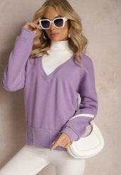 Jasnofioletowa Bawełniana Bluza z Trójkątnym Dekoltem Hydralia. Fioletowe bluzy damskie Renee, bez wzorów, z bawełny, casualowe, bez ramiączek, bez kaptura. Za 84.99 zł.