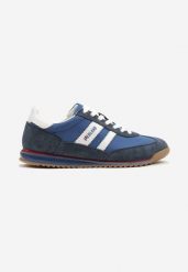 Niebiesko-Granatowe Buty Sportowe w Stylu Kultowych Tenisówek ze Skórzaną Wkładką Falritia. Niebieskie buty sportowe męskie Born2be, bez wzorów, z jeansu, bez zapięcia, tenisowe. Za 169.99 zł.