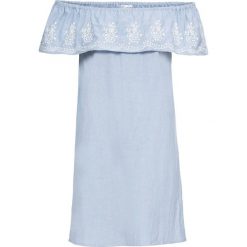 Sukienka z bawełny oksfordzkiej z haftem bonprix jasnoniebieski. Niebieskie sukienki damskie bonprix, bez wzorów, z bawełny, bez kołnierzyka, bez ramiączek. Za 99.99 zł.