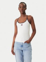 Tommy Jeans Top DW0DW22261 Biały Slim Fit. Białe topy damskie Tommy Jeans, s, bez wzorów, z bawełny, bez kołnierzyka, bez ramiączek. Za 149.99 zł.