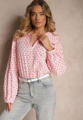 Różowa Koszula Retro z Bawełny i Wiskozy Ozdobiona Wzorem w Serca Tilzema. Czerwone koszule damskie Renee, m, bez wzorów, z bawełny, retro, bez kołnierzyka, bez ramiączek. Za 99.99 zł.