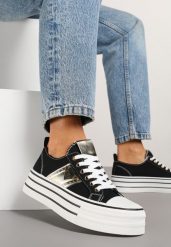 Czarne Trampki na Grubej Podeszwie z Metaliczną Wstawką Telarella. Czarne trampki i tenisówki damskie Born2be, bez wzorów, z jeansu, bez zapięcia. Za 84.99 zł.