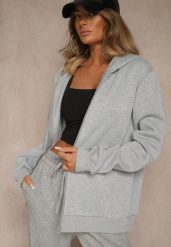 Szara Bluza Rozpinana z Kapturem Ozdobiona Sznurkami Odiola. Szare bluzy damskie Renee, l, z aplikacjami, z jeansu, sportowe, bez ramiączek, z kapturem. Za 69.99 zł.