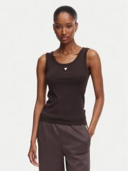Guess Top V6YP09 K4312 Brązowy ciemny Regular Fit. Brązowe topy damskie Guess, xs, z aplikacjami, z bawełny, bez kołnierzyka, bez ramiączek. Za 154.99 zł.