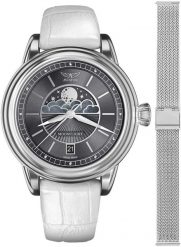 Zegarek damski Aviator V.1.33.0.254.4.WM-SET srebrny. Szare zegarki damskie AVIATOR, srebrne. Za 3,116.57 zł.