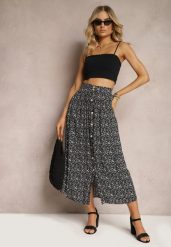 Czarna Spódnica Maxi z Wiskozy w Kwiatowy Wzór o Rozkloszowanym Fasonie Skules. Czarne spódnice damskie Renee, s, bez wzorów, z jeansu, eleganckie, maxi, koszulowe. Za 29.99 zł.