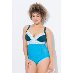 Damski Strój kąpielowy naszywki miękkie miseczki z recyklingu. Niebieskie stroje kąpielowe damskie Ulla Popken, plus size, z aplikacjami, z elastanu. Za 239.99 zł.