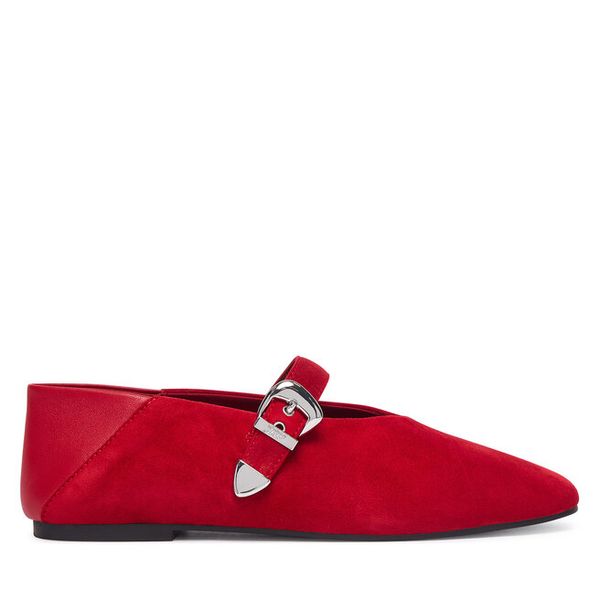 Baleriny Tommy Jeans. Czerwone balerinki damskie Tommy Jeans, bez wzorów, z jeansu, bez obcasa, bez zapięcia. Za 363.99 zł.