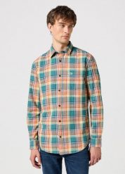 WRANGLER MĘSKA KOSZULA LS 1 PKT SHIRT HYDRO 112350493 W5A9017037. Koszule męskie Wrangler, m, bez wzorów, bez kołnierzyka, bez ramiączek. Za 179.99 zł.