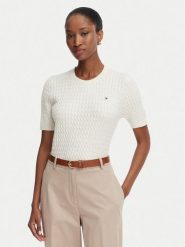 Tommy Hilfiger Sweter Cable Fine WW0WW41787 Kremowy Regular Fit. Białe swetry nierozpinane damskie Tommy Hilfiger, xs, bez wzorów, z bawełny, bez kołnierzyka, bez ramiączek. Za 489.99 zł.